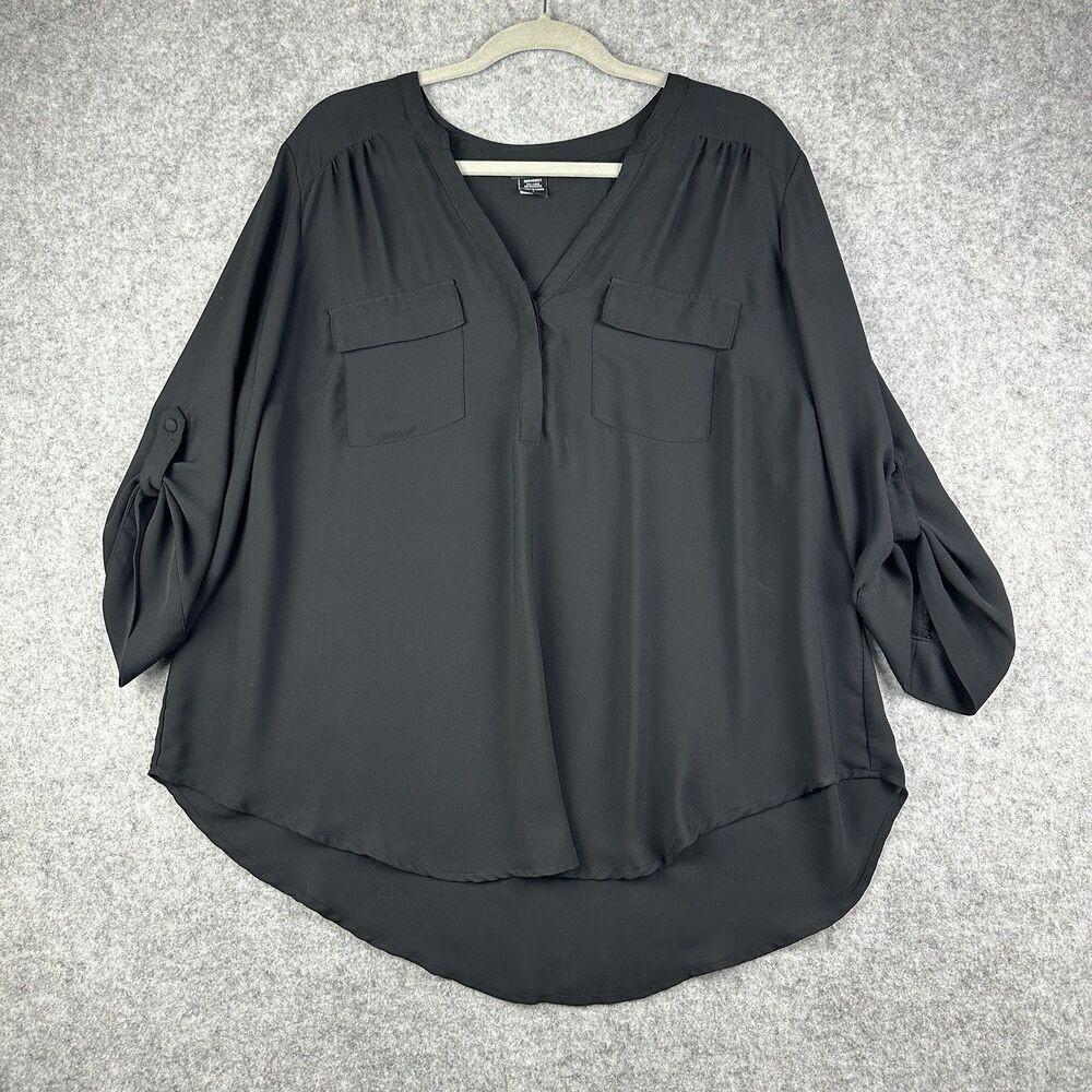 Torrid Pullover Blouse Top Womens 2X Roll Tab 3/4 Sleeve Preppy Career Office